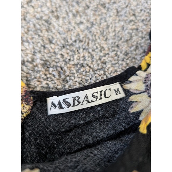 MSBASIC Sunflower Print Mini Slip Dress Black Yellow 90s Style Rayon Womens M - Picture 5 of 5